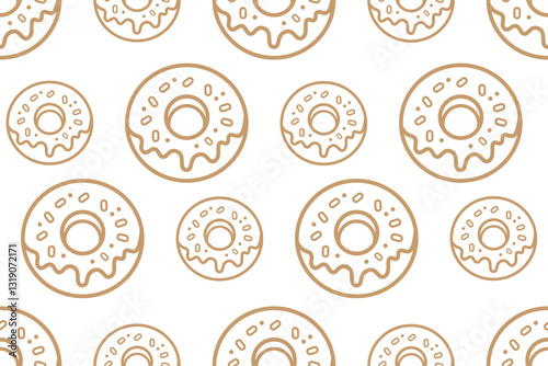 Seamless Brown Donut Outline Pattern on White Background