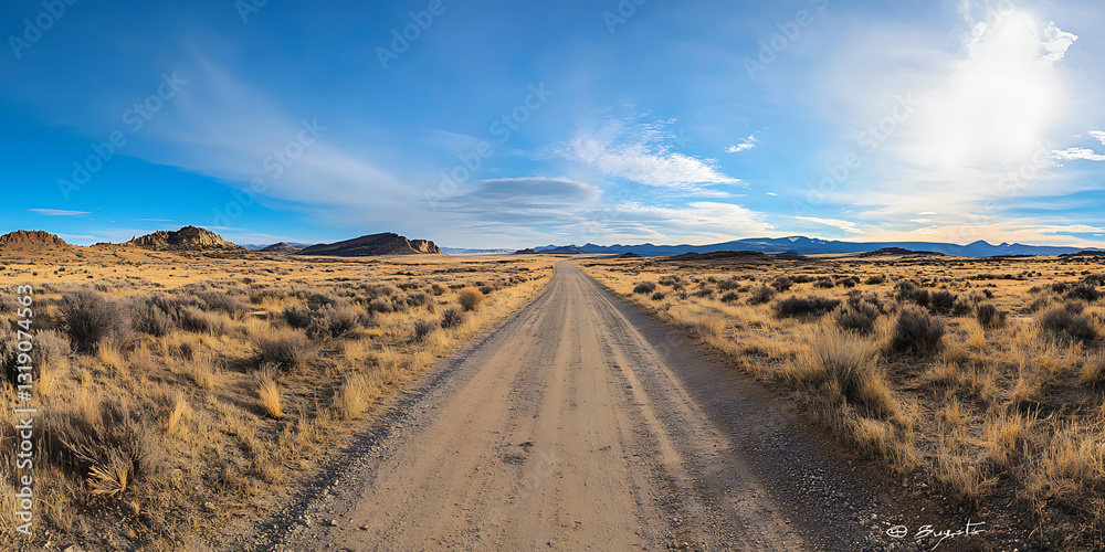 Endless Road Leading Through a Vast Open Desert Landscape for a Majestic Journey Endless Road Leading Through a Vast Open Desert Landscape for a Majestic Journey