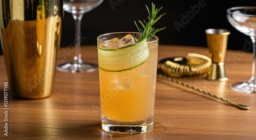 Cucumber and Rose Cocktail in a Highball Glass
