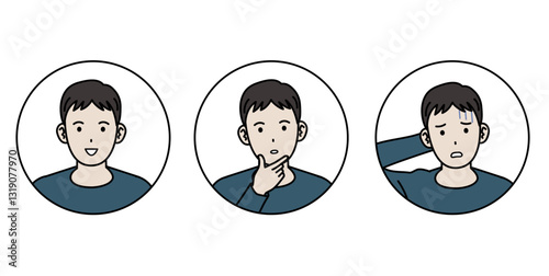 若い男性の表情セットのイラスト