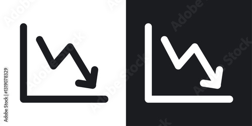 Arrow trend-down vector icon set in solid style.