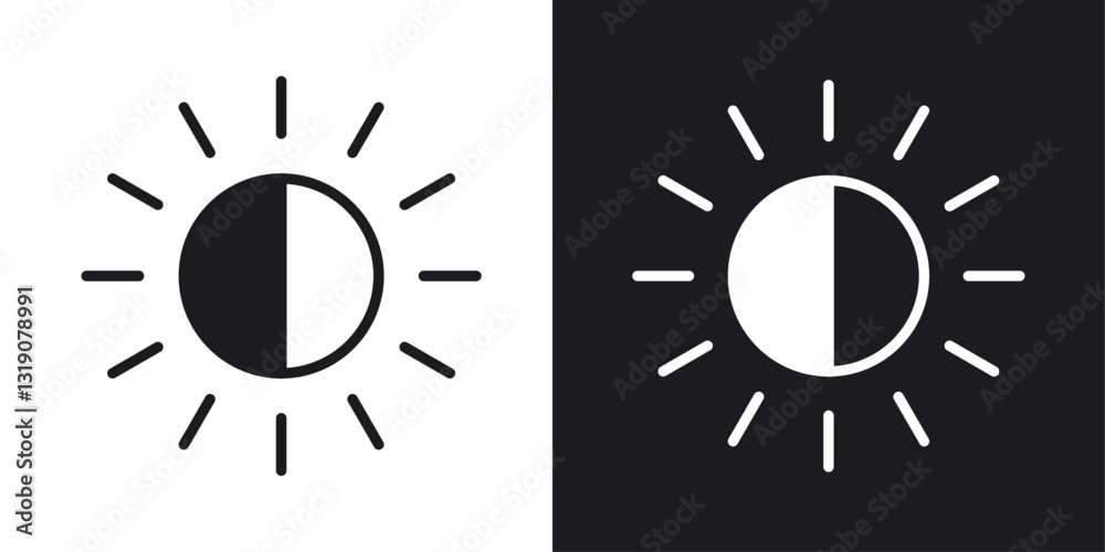 Brightness vector icon set in solid style. Brightness vector icon set in solid style.