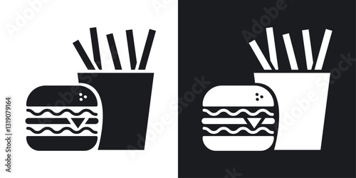 Burger Fries vector icon set in solid style.