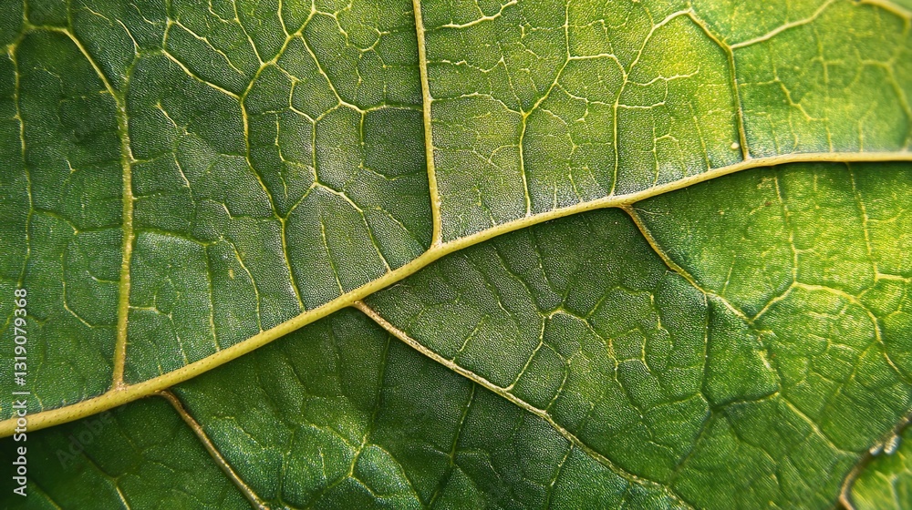 Fototapeta premium Vibrant Close-up of Large Green Leaves and Tropical Plants, Exotic Foliage in a Lush Tropical Background, Photorealistic and Rich in Color