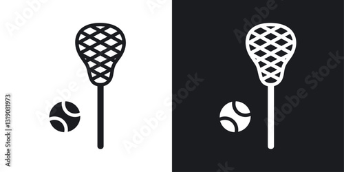 Lacrosse stick ball vector icon set in solid style.