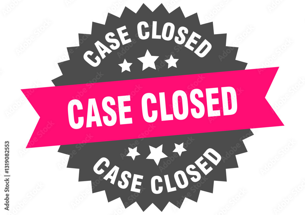 Fototapeta premium case closed. case closed round pink label isolated on transparent background