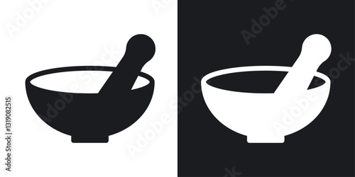 Mortar pestle vector icon set in solid style.