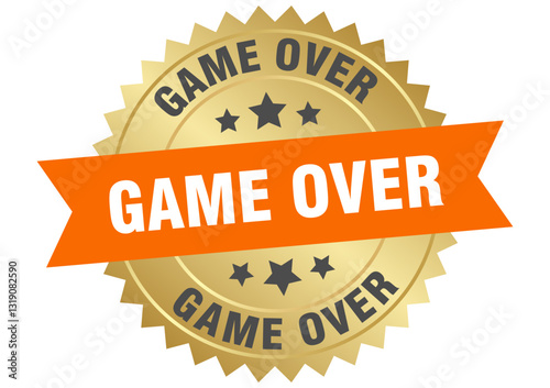 game over. game over round orange and gold label isolated on transparent background