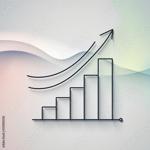 Illustration of Upward Bar Chart with Red Arrow Symbolizing Economic Growth on Clean White Background