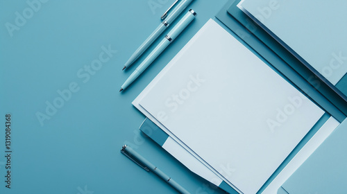 Blank Notebook with Pen – Soft Teal, Icy Blue, and Deep Green Tones for a Calm and Elegant Workspace