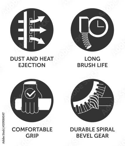 Angle grinder properties icons set in thin line