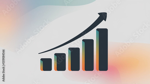 Illustration of Upward Bar Chart with Red Arrow Symbolizing Economic Growth on Clean White Background