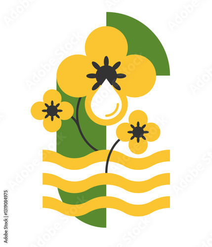 Rapeseed or Canola oil logo template for food or biofuel