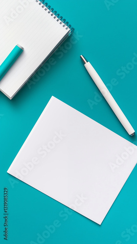 Blank Notebook with Pen – Soft Teal, Icy Blue, and Deep Green Tones for a Calm and Elegant Workspace