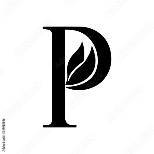 Elegant letter P logo with leaf design symbolizing nature, eco-friendly branding, organic products, sustainability, and modern minimalist typography for business and personal branding

