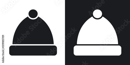 winter hat black and white icon set
