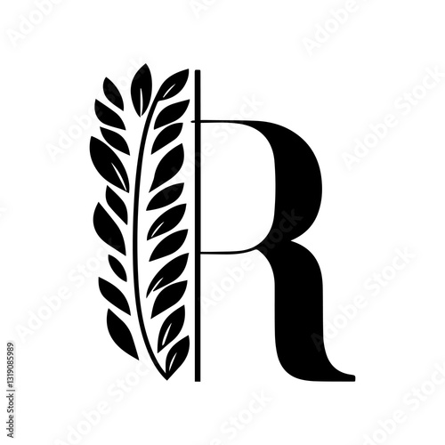 Elegant floral letter R with intricate ornamental design for decorative typography and artistic monograms

