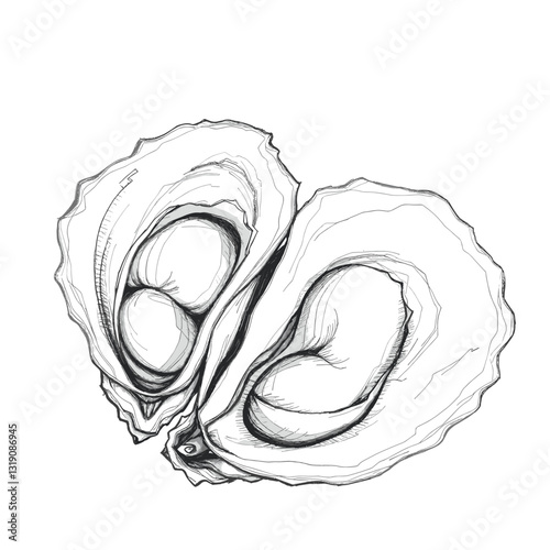 Oyster illustration with a fresh appearance on a white background