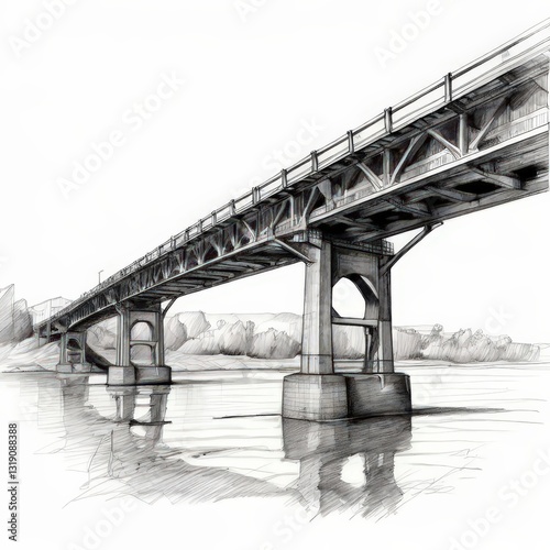 an AI Image Generator, Pencil Sketch of a Modern Bridge Over