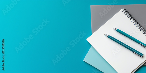 Blank Notebook with Pen – Soft Teal, Icy Blue, and Deep Green Tones for a Calm and Elegant Workspace