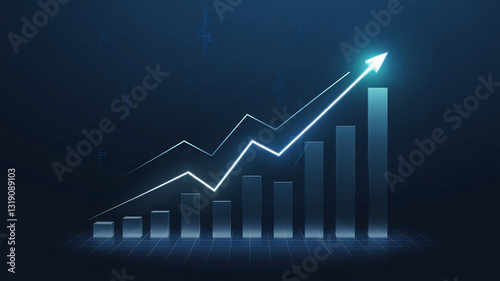 Illustration of Upward Bar Chart with Red Arrow Symbolizing Economic Growth