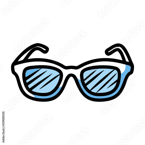 Sunglasses icon with blue lenses, summer fashion concept
