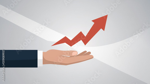 Illustration of Upward Bar Chart with Red Arrow Symbolizing Economic Growth on Clean White Background
