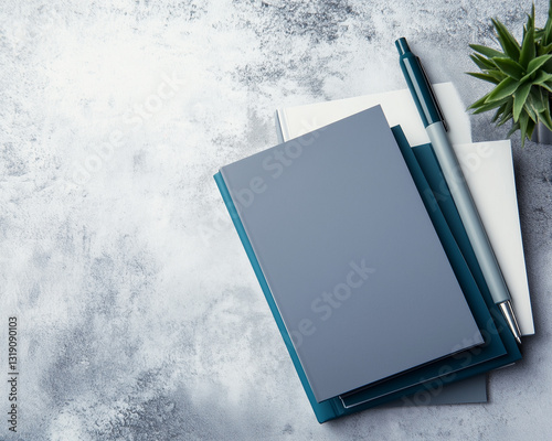 Blank Notebook with Pen – Soft Teal, Icy Blue, and Deep Green Tones for a Calm and Elegant Workspace