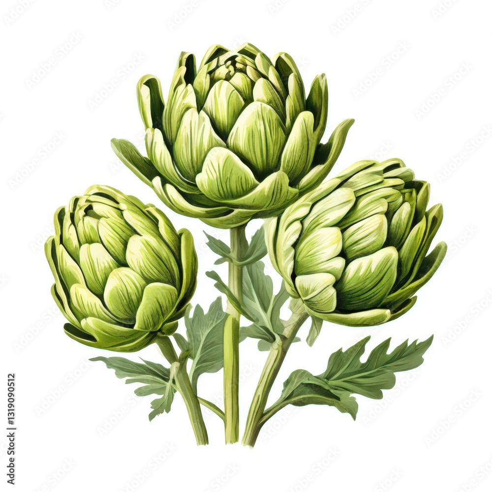 Obraz premium an AI Image Generator, Detailed Illustration of Three Artichokes