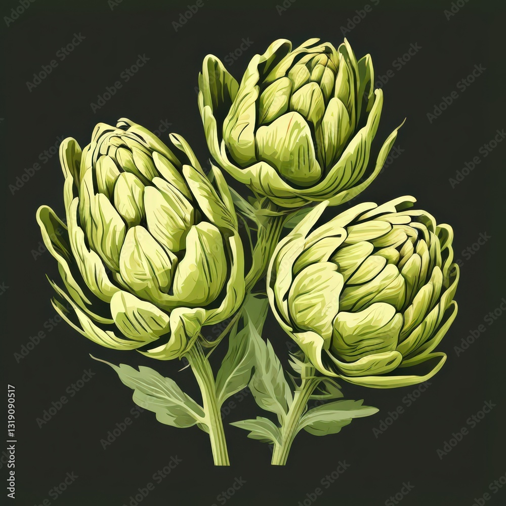 Fototapeta premium an AI Image Generator, Detailed Illustration of Three Artichokes