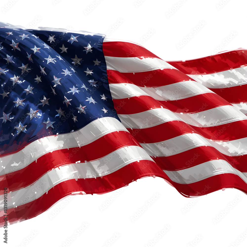 Fototapeta premium PNG American Flag Waving in Wind – USA Independence Day Symbol