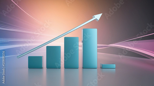 Illustration of Upward Bar Chart with Red Arrow Symbolizing Economic Growth on gradient Background