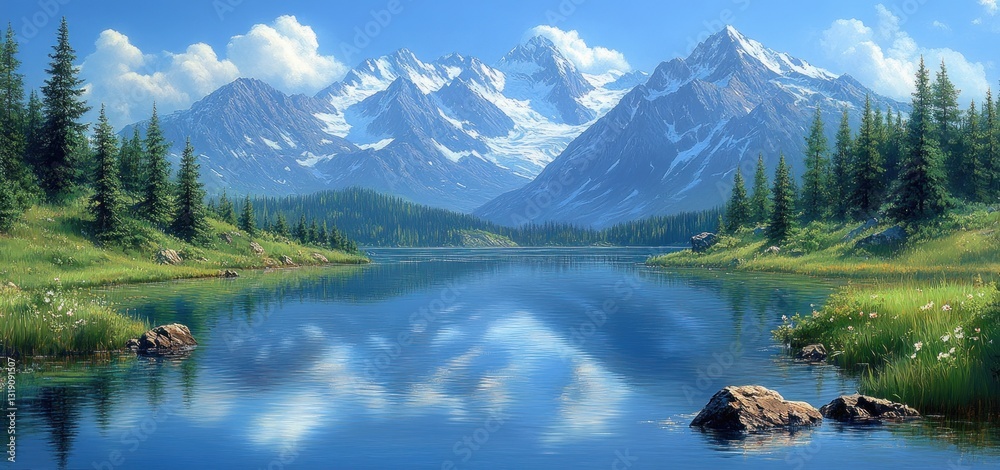 Serene Mountain Lake Reflection: A Breathtaking Panorama of Nature's Majesty Serene Mountain Lake Reflection: A Breathtaking Panorama of Nature's Majesty