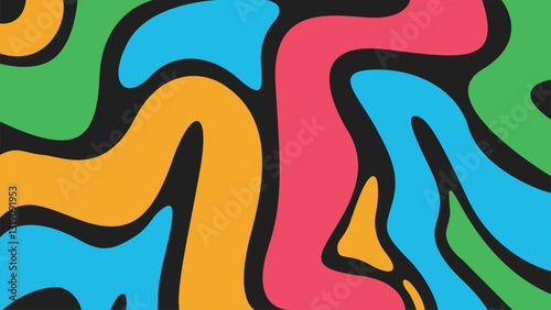 Wavy bold curved lines and squiggles ornament. brush strokes vector seamless pattern. colorful wallpaper.	