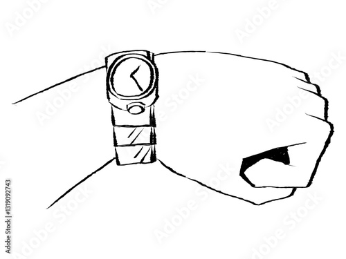 手描きの腕時計を見る手