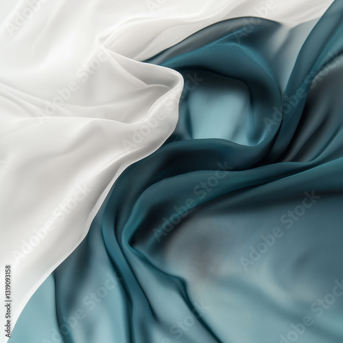 Close-Up of Silk Satin Fabrics – Soft Teal, Icy Blue, and Deep Green Tones with Luxurious Sheen