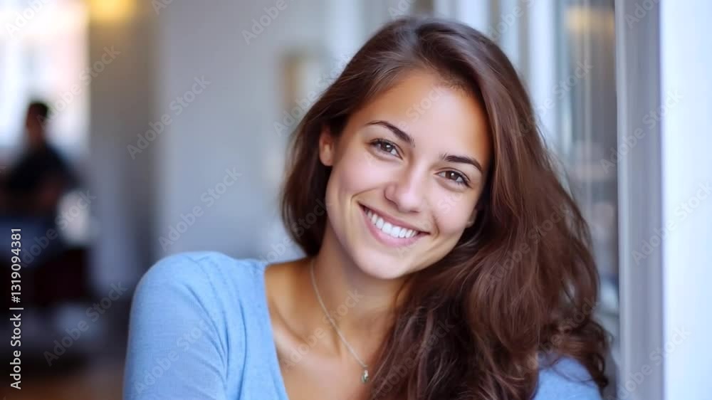 Video portrait of a beautiful happy young woman enjoying at home