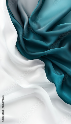 Close-Up of Silk Satin Fabrics – Soft Teal, Icy Blue, and Deep Green Tones with Luxurious Sheen