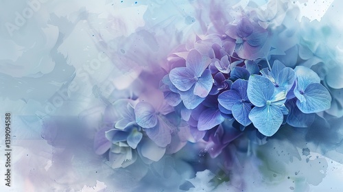 Wallpaper Mural A creative image features pastel blue and purple Hydrangea flowers beautifully presented on an artistic ink background. The soft, dreamy hues of the pastel blue and purple Hydrangeas contrast charming Torontodigital.ca
