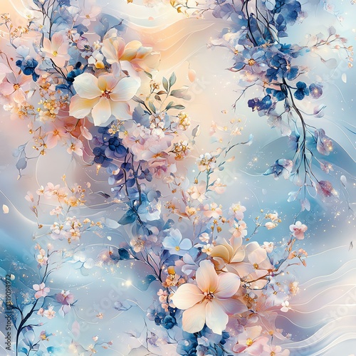 Seamless 3D pastel floral pattern Beautiful pastel floral design for backgrounds.