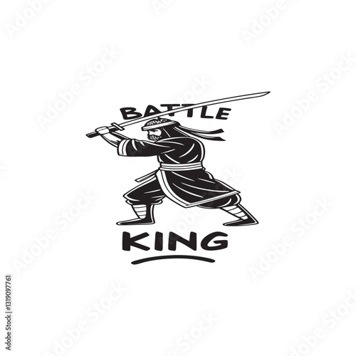 A high samurai holding two crossed swords vector art illustration.