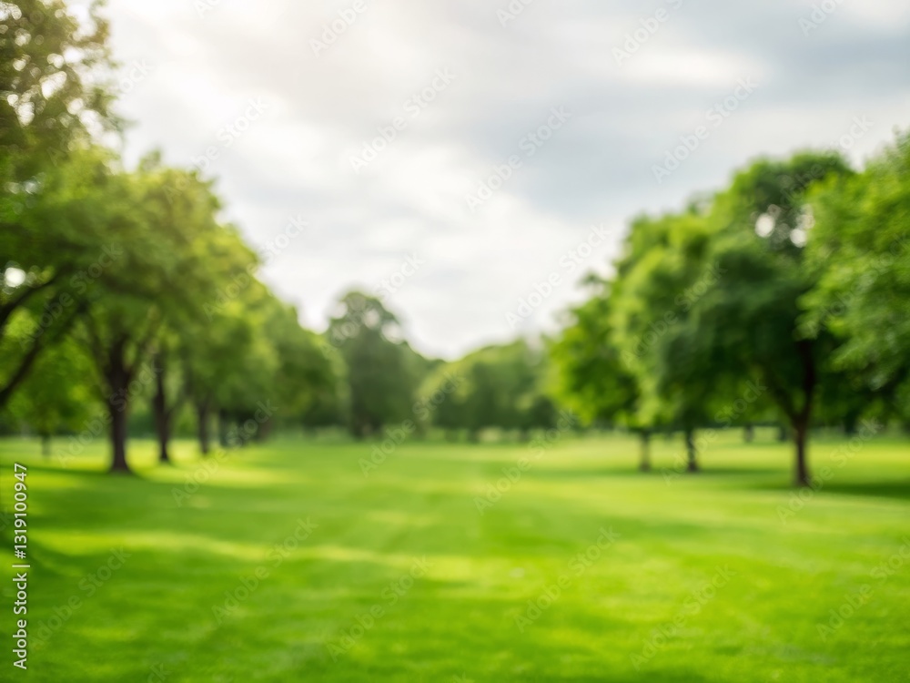 A blurred landscape of green grass and trees under a cloudy sky, evoking a serene and tranquil outdoor setting. A blurred landscape of green grass and trees under a cloudy sky, evoking a serene and tranquil outdoor setting.