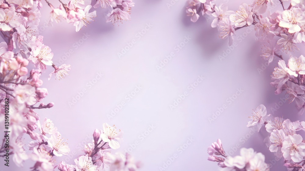 Fototapeta premium Pink Cherry Blossom Frame on Pastel Background