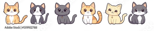 This kawaii cat compilation offers a variety of colors and one-of-a-kind anime character designs, each isolated on a plain background for a clean look