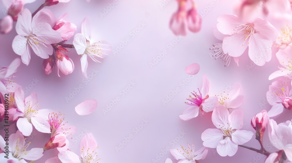 Delicate Cherry Blossoms on Pastel Background. Possible use Spring, nature, beauty, and peace Delicate Cherry Blossoms on Pastel Background. Possible use Spring, nature, beauty, and peace