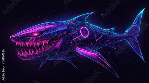 Wallpaper Mural Neon Cyber Shark: A Futuristic Oceanic Predator Torontodigital.ca