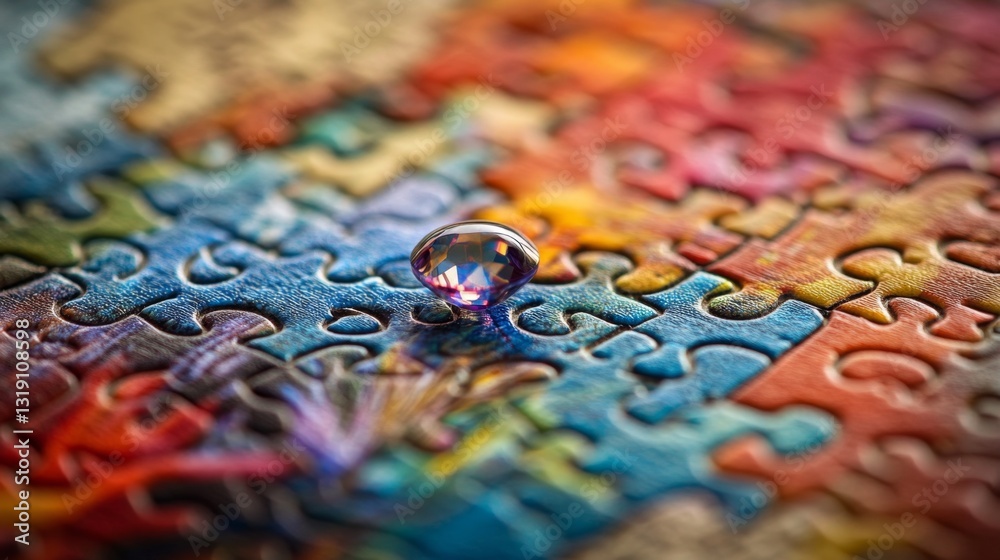 Obraz premium The Final Piece of a Vibrant Jigsaw Puzzle with Crystal Drop