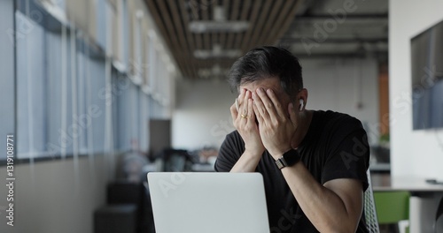 Asian businessman burn out on failed job in office. Elderly office worker expresses emotions Failed to work No success. Financial Communication Business problem. Working too hard overtime