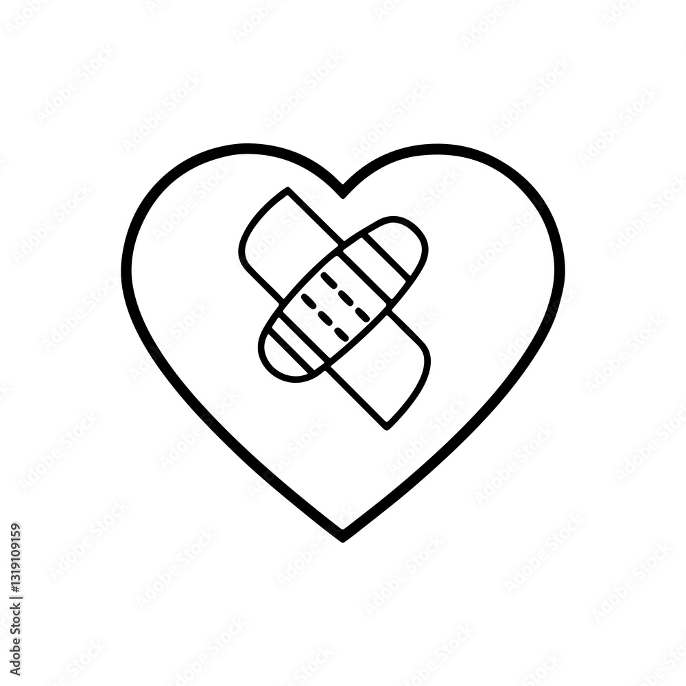 Heart with Bandage Icon - Symbol of Healing, Care, and Recovery Heart with Bandage Icon - Symbol of Healing, Care, and Recovery