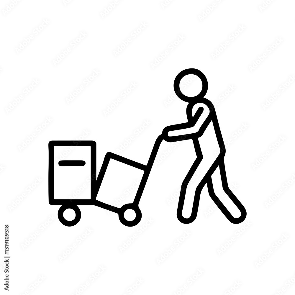Person Pushing Hand Truck with Boxes Icon - Delivery and Logistics Illustration Person Pushing Hand Truck with Boxes Icon - Delivery and Logistics Illustration